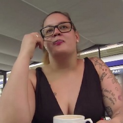 Leti loves exhibitionism and wanks herself with the coffee spoon. At the cafeteria. in full view.